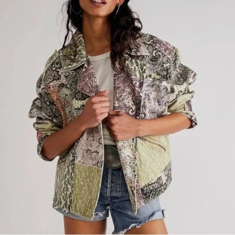 Free People Green Nadia Moto Jacket Size XS NWOT